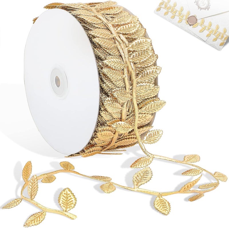 Naidiler Gold Leaf Ribbon, 20 Yards Artificial Gold Leaf Trim for DIY Crafts, Wrapping, Wedding Cake Baby Shower Party Wreath Garland Hair & Clothes Home DÃ©cor - Image 1