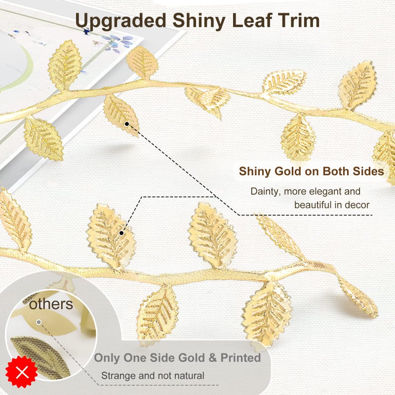 Naidiler Gold Leaf Ribbon, 20 Yards Artificial Gold Leaf Trim for DIY Crafts, Wrapping, Wedding Cake Baby Shower Party Wreath Garland Hair & Clothes Home DÃ©cor - Image 2