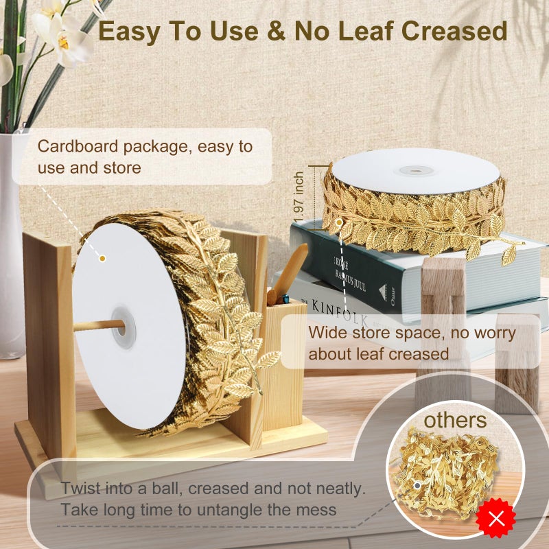 Naidiler Gold Leaf Ribbon, 20 Yards Artificial Gold Leaf Trim for DIY Crafts, Wrapping, Wedding Cake Baby Shower Party Wreath Garland Hair & Clothes Home DÃ©cor - Image 5