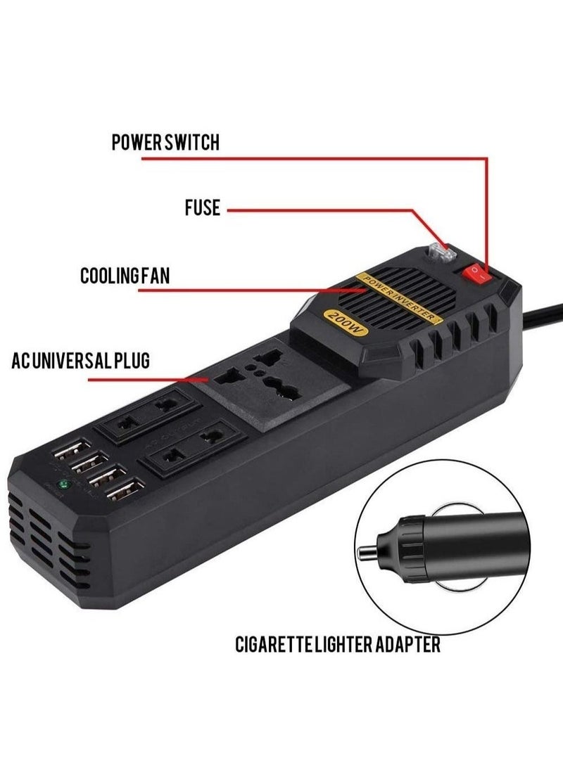 ELTRAZONE 200W Power Inverter, DC 12V to AC 220V Car Power Inverter with 4 USB Ports Multi-Protection Car Charger Adapter - Image 3