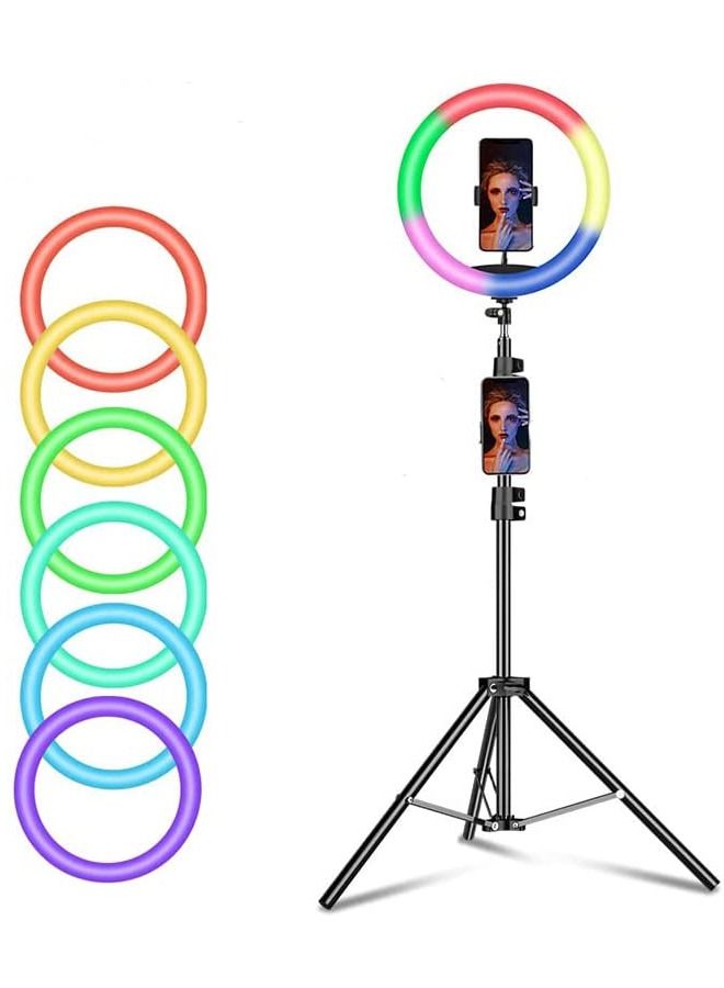Padom RGB Selfie Ring Light with Stand 10 Inch LED Circle Ringlight with Tripod & Phone Holder for Video Record & Photography Lighting iPhone Filming And Live Streaming for YouTube TIK Tok - Image 1