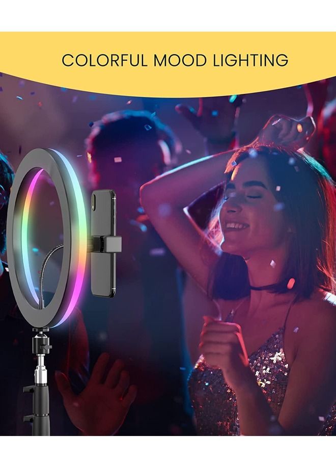 Padom RGB Selfie Ring Light with Stand 10 Inch LED Circle Ringlight with Tripod & Phone Holder for Video Record & Photography Lighting iPhone Filming And Live Streaming for YouTube TIK Tok - Image 3