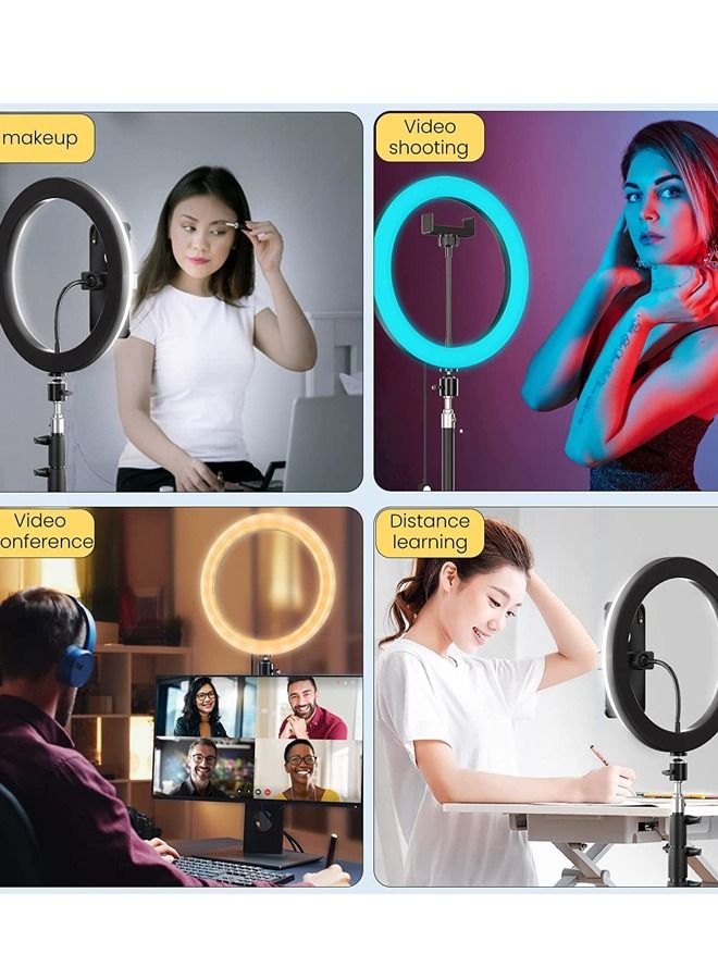 Padom RGB Selfie Ring Light with Stand 10 Inch LED Circle Ringlight with Tripod & Phone Holder for Video Record & Photography Lighting iPhone Filming And Live Streaming for YouTube TIK Tok - Image 5