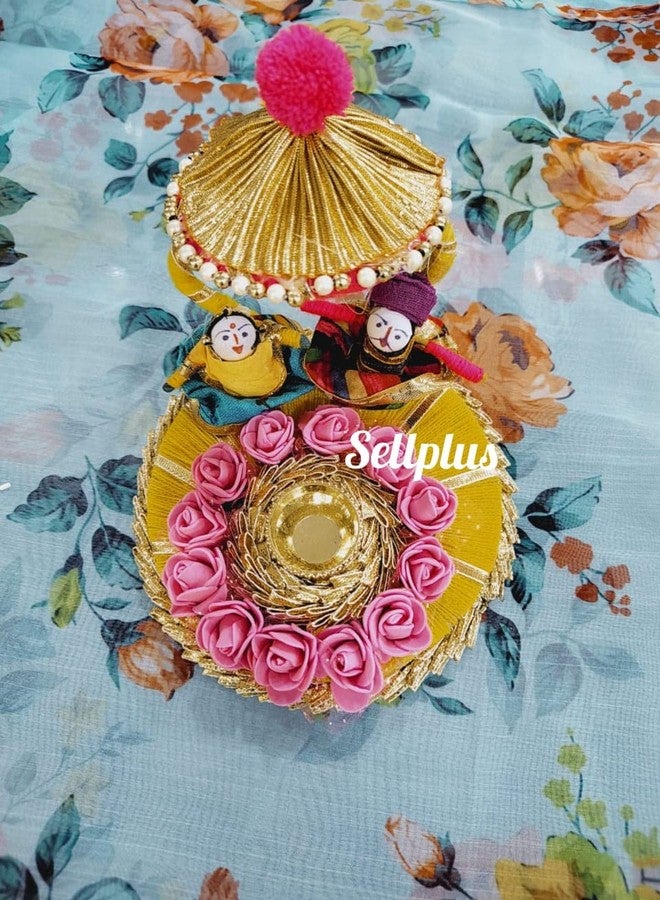 SP SELLPLUS Sellplus Rakhi Plater Holder Mini Foam Rose & Puppet Designer and Ethnic Rakhi Thali with Genda & Kumkum Chawal Holder - Image 2
