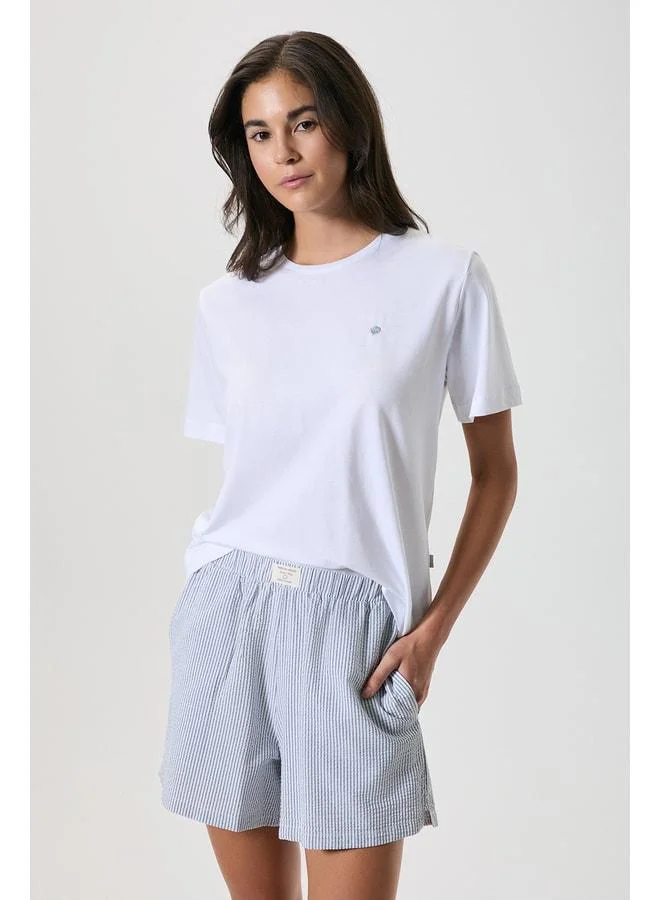 Penye Mood Round-neck striped shorts set.