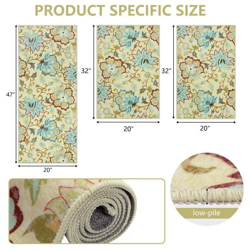 Homcomoda Kitchen Mats 3 Piece Set Boho Kitchen Rugs Set of 3 Non Slip Washable Floral Kitchen Mats for Floor 3 Piece Kitchen Carpet Runner for Sink Laundry Hallway - Image 2