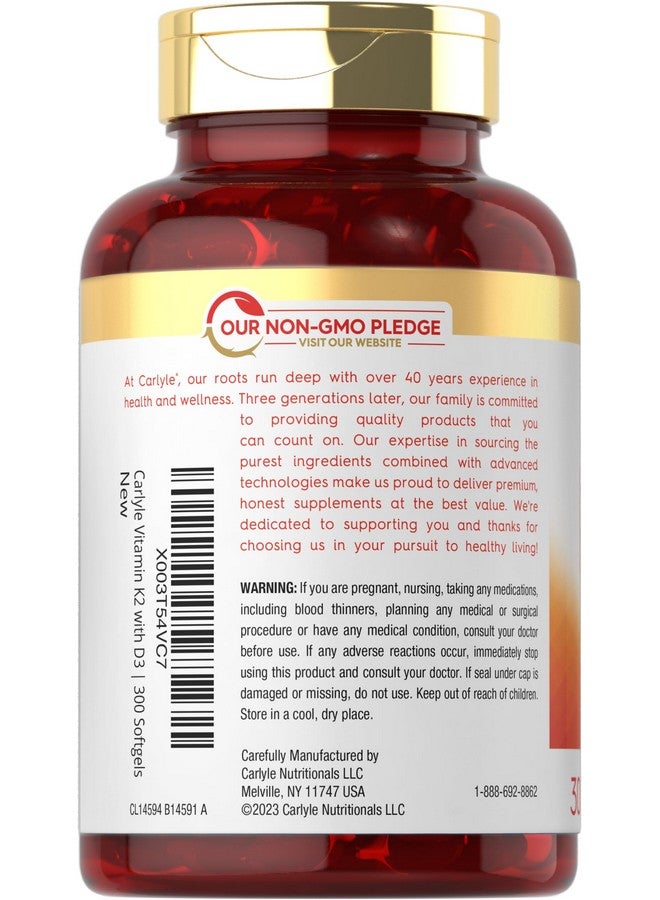 مكمل كارلايل فيتامين ك2 ود3 | 300 كبسولة هلامية | 200 ميكروغرام ك2 MK7 و10,000 وحدة دولية د3 | غير معدل وراثيًا، خالٍ من الغلوتين - Image 3