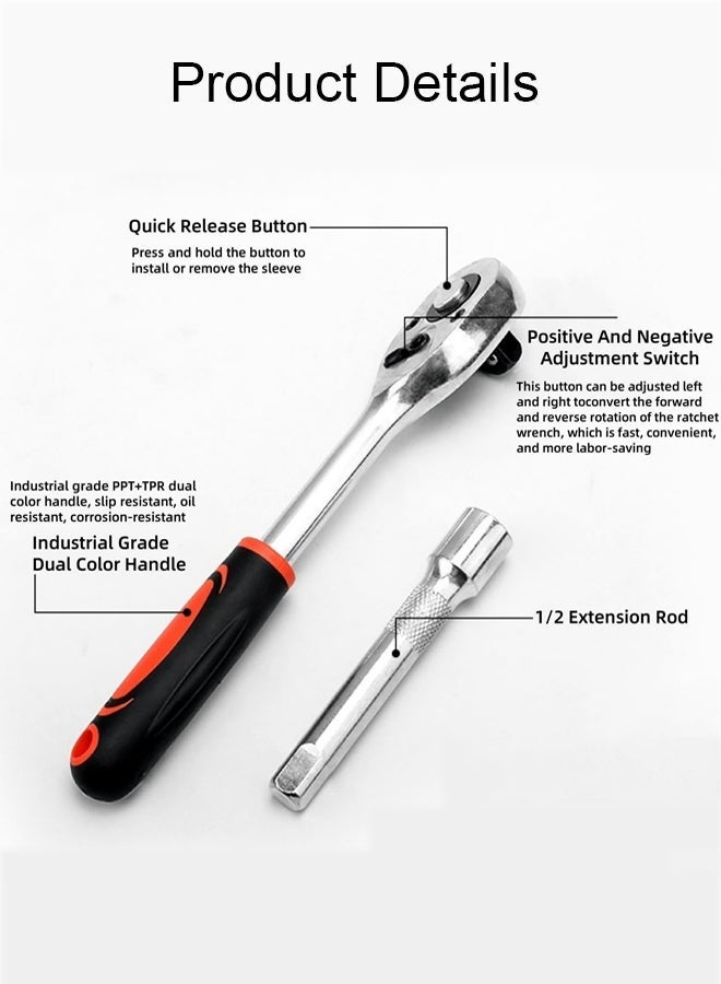 12pcs 1/4 Inch Ratchet Socket Wrench Set, Drive Socket Set with 10 Sockets (4-13mm) and 2 Way Quick Released Ratchet Handle and Extension Bar - Image 5