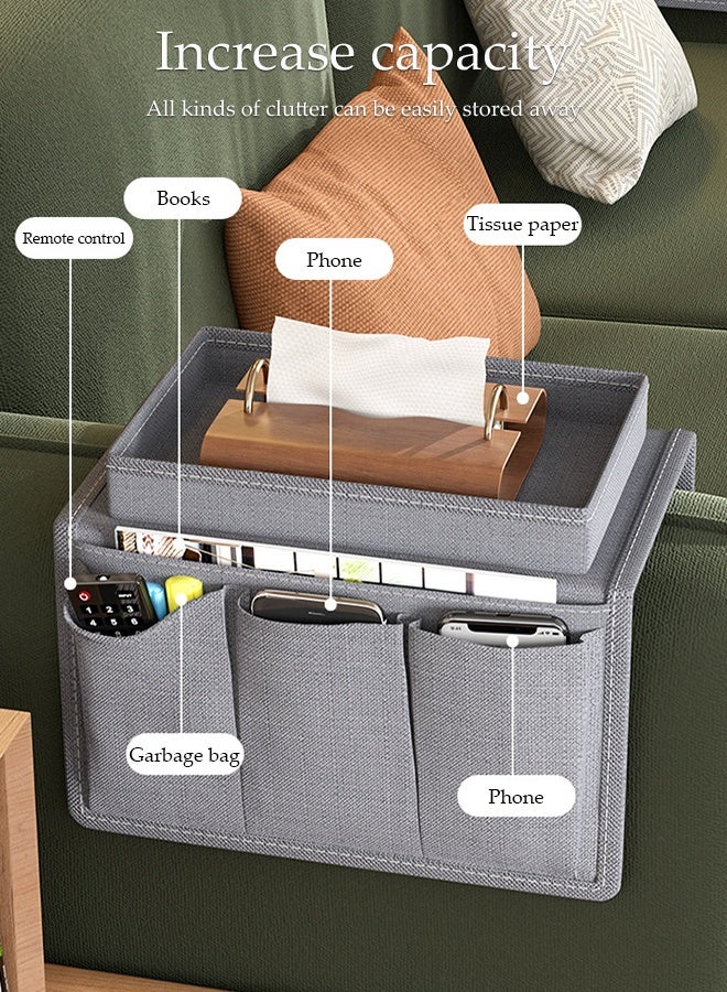DUNISO Sofa Armrest Organizer,Foldable Sofa Armrest Hanging Storage Bag，Anti Slip Sofa Armchair Hanging Bag with Top Tray， Wear Resistant And Waterproof，for Magazines, Tablets, Mobile Phones, Ipad，Tissue Paper, Grey - Image 3