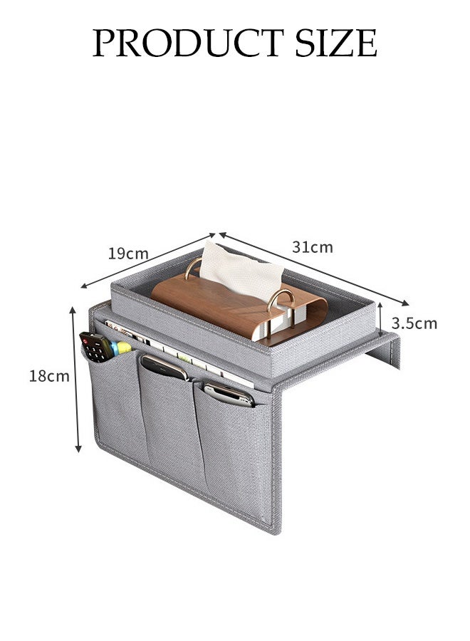 DUNISO Sofa Armrest Organizer,Foldable Sofa Armrest Hanging Storage Bag，Anti Slip Sofa Armchair Hanging Bag with Top Tray， Wear Resistant And Waterproof，for Magazines, Tablets, Mobile Phones, Ipad，Tissue Paper, Grey - Image 2