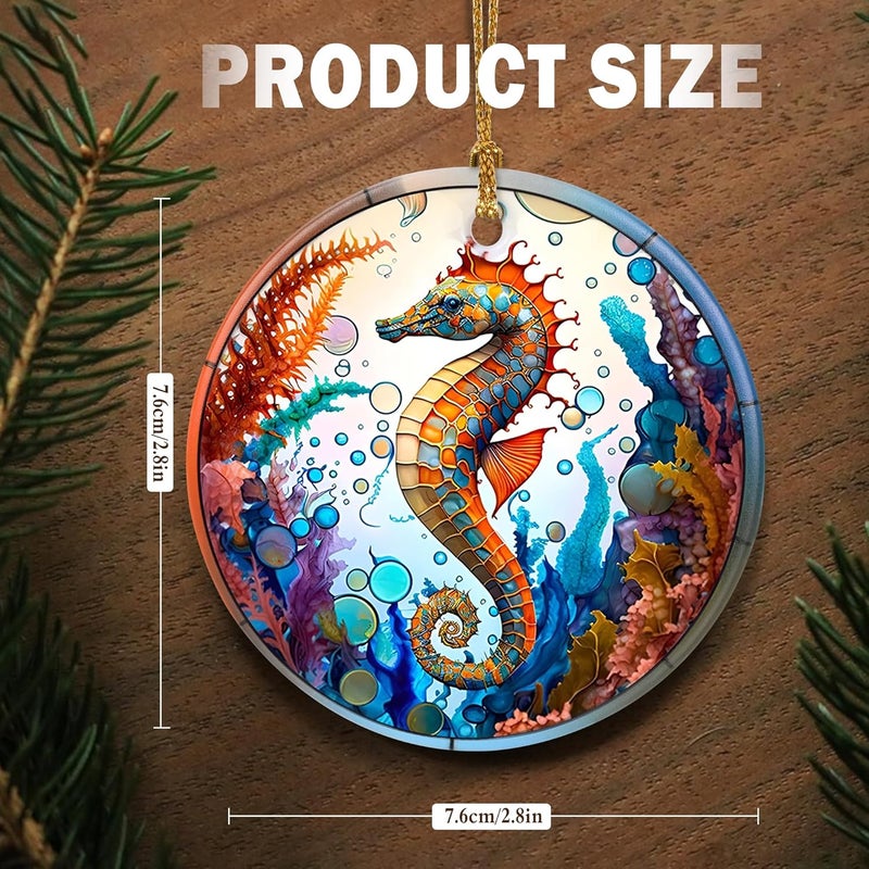 Touber Christmas Ornament, Christmas Decoration, Holiday Present Idea, Heirloom Keepsake, Round Ceramic, Gift Exchange, Gift Idea, Sea Horse - Image 2
