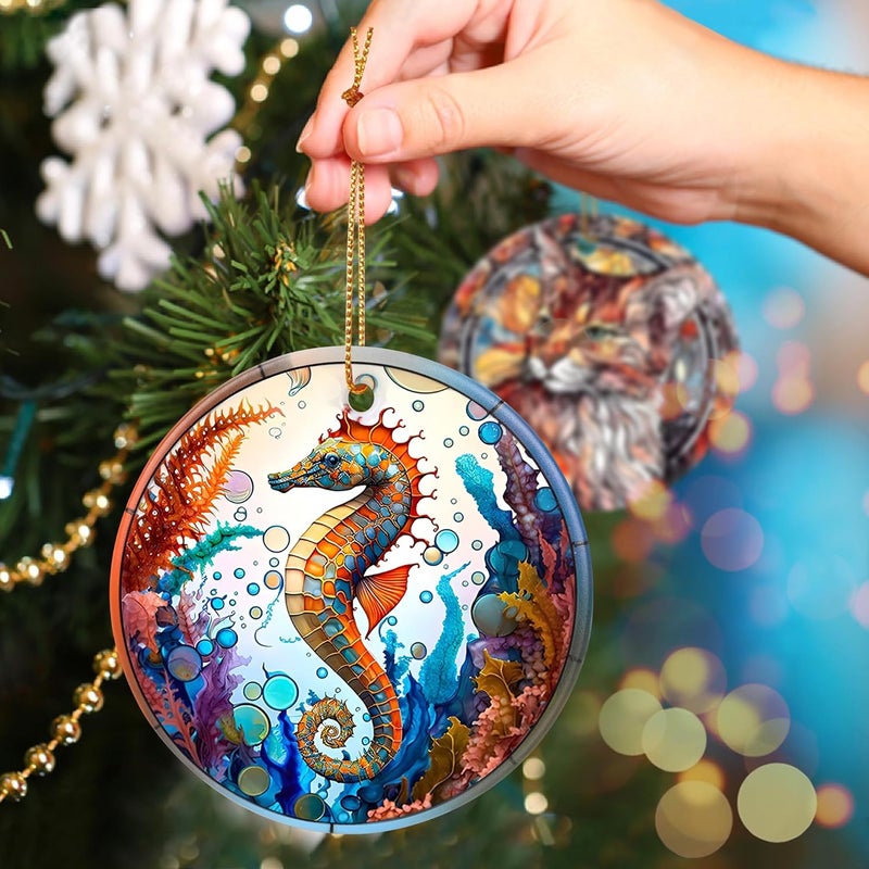 Touber Christmas Ornament, Christmas Decoration, Holiday Present Idea, Heirloom Keepsake, Round Ceramic, Gift Exchange, Gift Idea, Sea Horse - Image 5