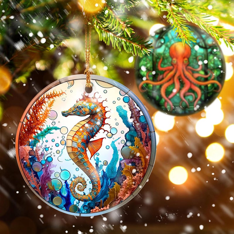 Touber Christmas Ornament, Christmas Decoration, Holiday Present Idea, Heirloom Keepsake, Round Ceramic, Gift Exchange, Gift Idea, Sea Horse - Image 4