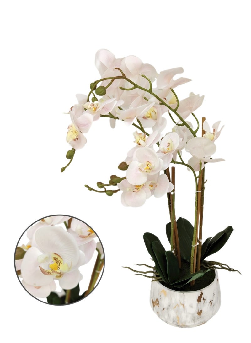 Living Multiple-stem white artificial orchid flowers, white pot, height 69 cm  - Image 3