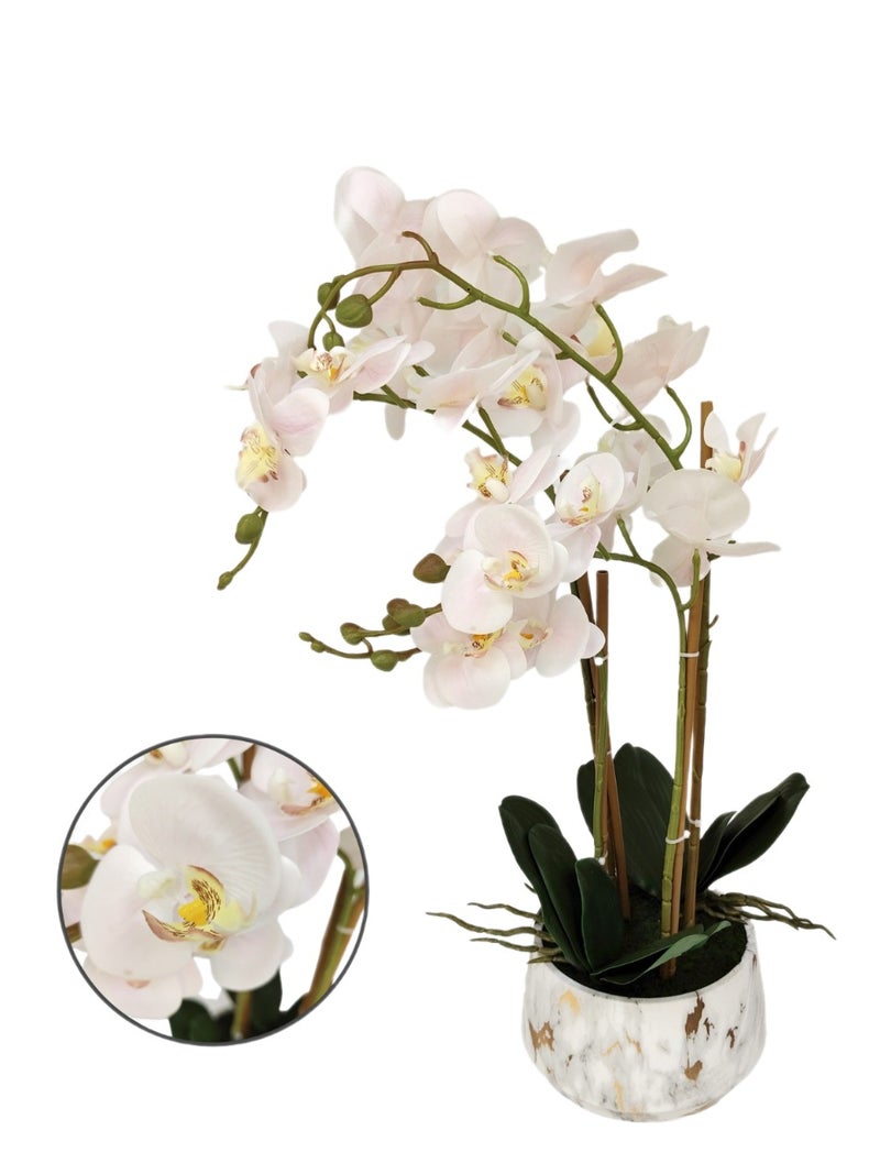 Living Multiple-stem white artificial orchid flowers, white pot, height 69 cm  - Image 2