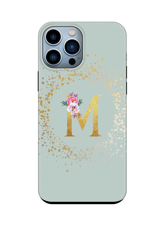 Stylizedd Monogram Tough Series for Apple iPhone 13 Pro Max Custom Initials Floral Pattern Tough Pro Dual Layer hybrid PC inner TPU protection Alphabet- M (Light Green) - Image 1