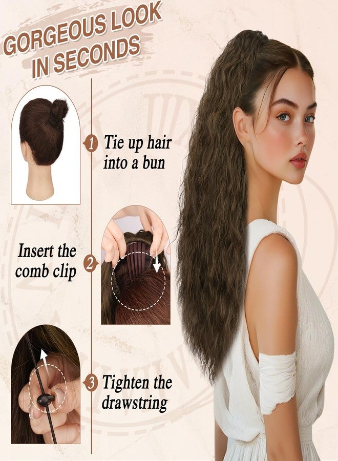 بارسدار وصلة شعر بارسدار، لون بني متوسط، مموجة، ذات رباط، شعر صناعي طويل بطول 22 بوصة، وصلات شعر بمشبك مشط للنساء، شعر كثيف مجعد بوهيمي برباط. - Image 4