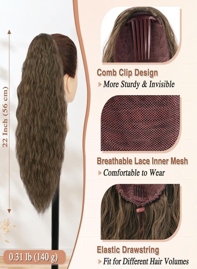 بارسدار وصلة شعر بارسدار، لون بني متوسط، مموجة، ذات رباط، شعر صناعي طويل بطول 22 بوصة، وصلات شعر بمشبك مشط للنساء، شعر كثيف مجعد بوهيمي برباط. - Image 2