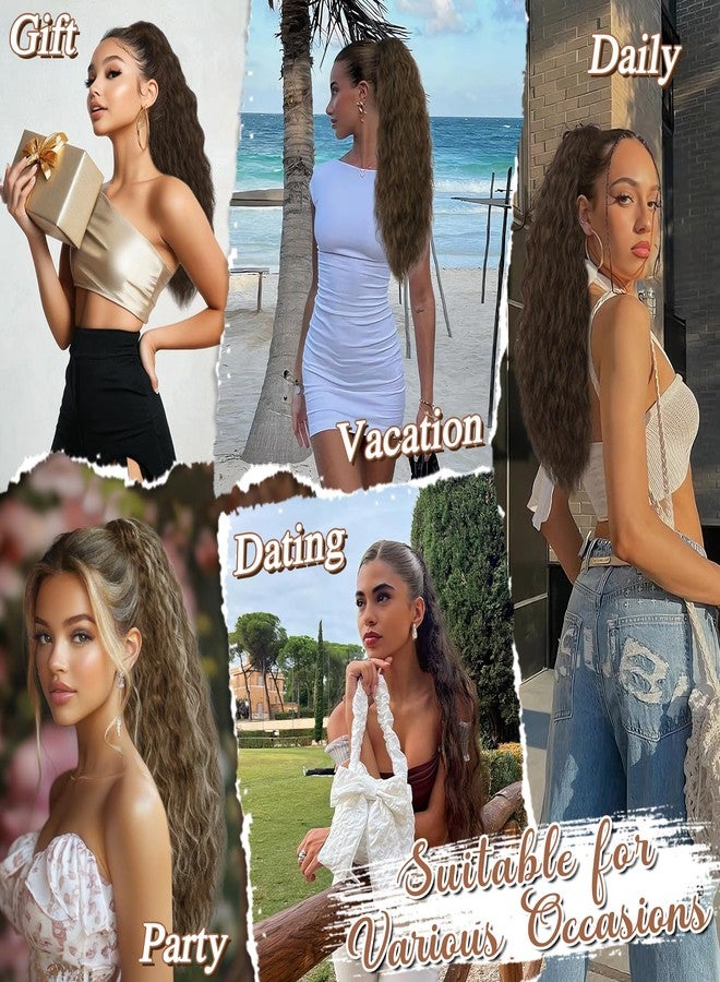 بارسدار وصلة شعر بارسدار، لون بني متوسط، مموجة، ذات رباط، شعر صناعي طويل بطول 22 بوصة، وصلات شعر بمشبك مشط للنساء، شعر كثيف مجعد بوهيمي برباط. - Image 5