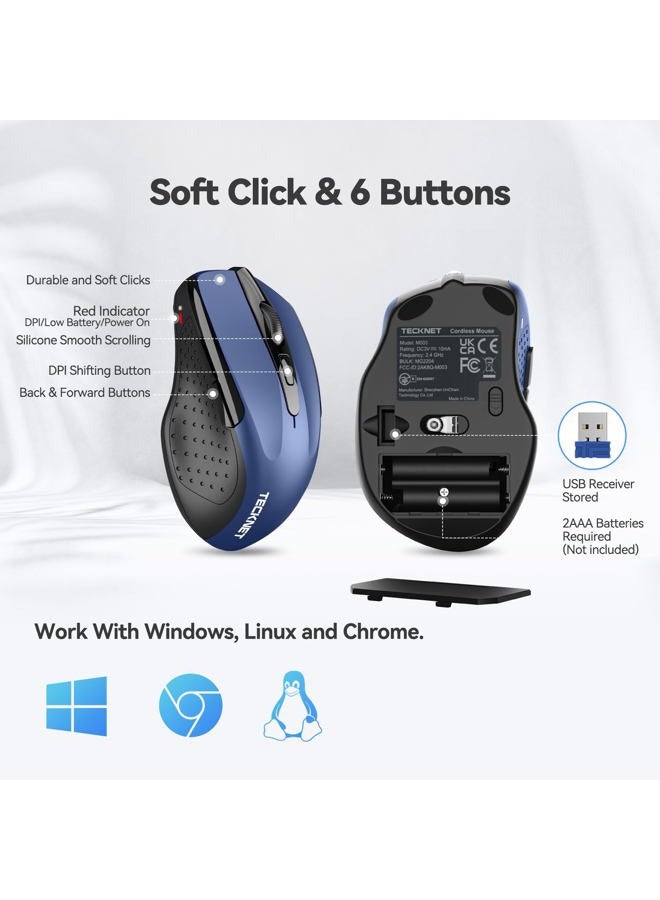 TECKNET Wireless Mouse 4800 DPI Computer USB A Mouse 6 Buttons, Wide Compatibility - Dark Blue - Image 5