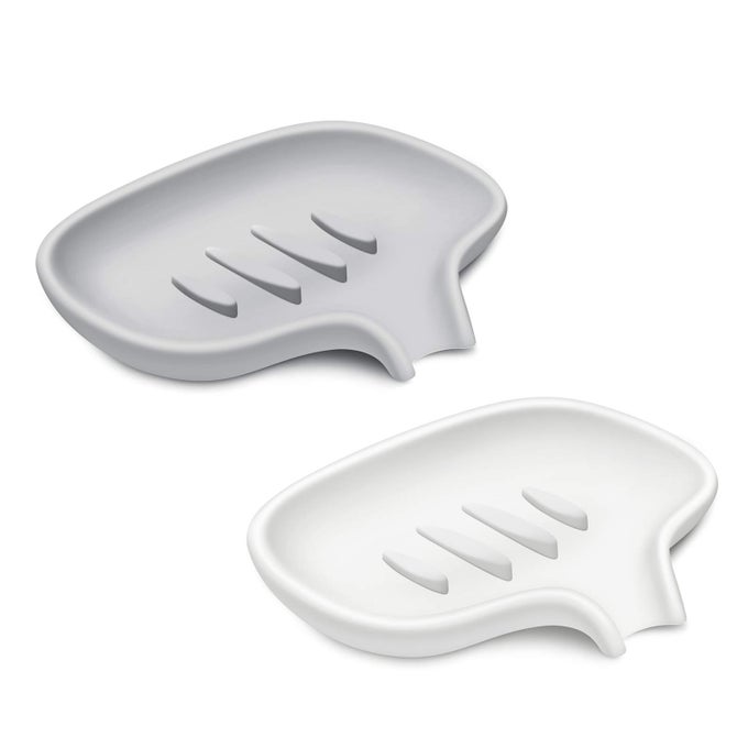 SILICONE SOAP DISH FOR BATHROOMBAR SOAP HOLDER FOR SHOWER WITH DRAINING TRAY WATERFALL SOAP TRAY FOR KITCHEN SINK SET OF 2 WHITE GRAYSTYLE 1