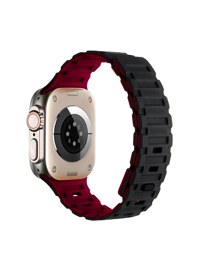 O Ozone Silicone Magnetic Band for Apple Watch 42mm 41mm 40mm 38mm, Magnet Strap with Anti-drop Buckle for iWatch Ultra SE 10 9 8 7 6 5 4 3 2 1-Black/wine red - Image 1