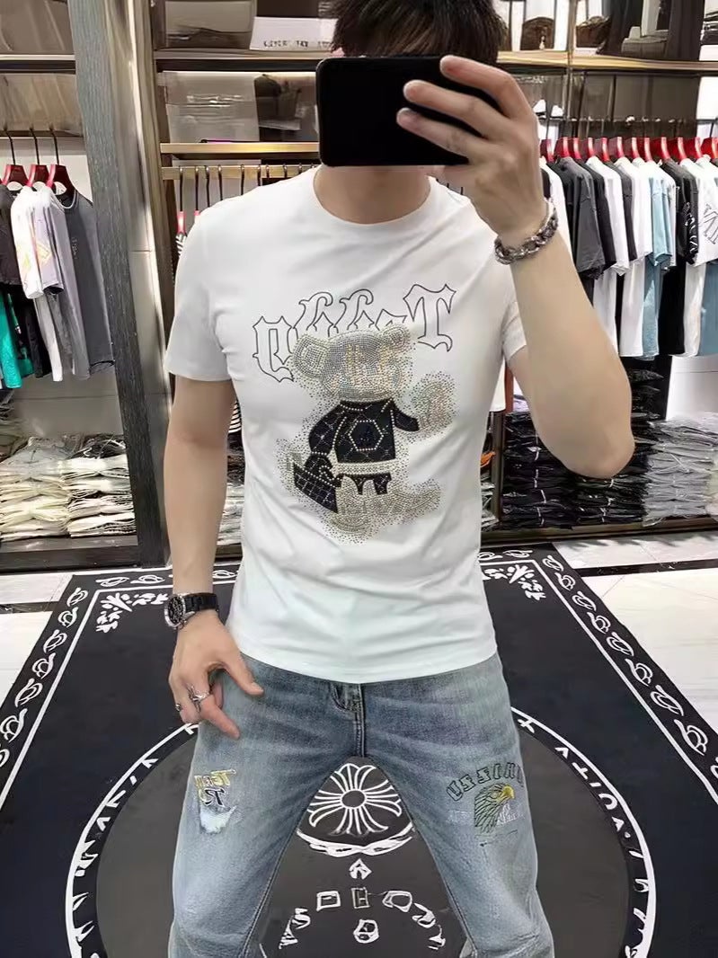 Chinese-Style Handsome Fried Street T-Shirt Men'S Trendy Drilling Summer Online Popular Short-Sleeved Summer Clothing New Slim-Fit Fashion Brand - Image 3