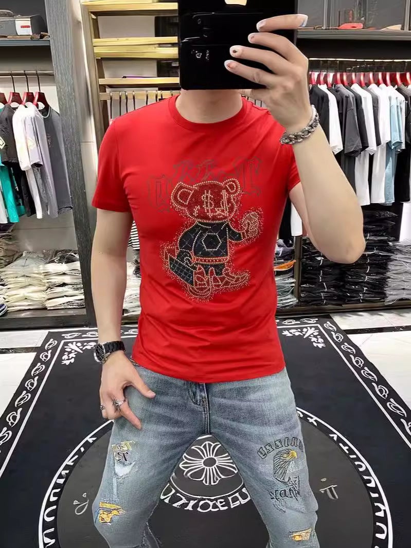 Chinese-Style Handsome Fried Street T-Shirt Men'S Trendy Drilling Summer Online Popular Short-Sleeved Summer Clothing New Slim-Fit Fashion Brand - Image 4