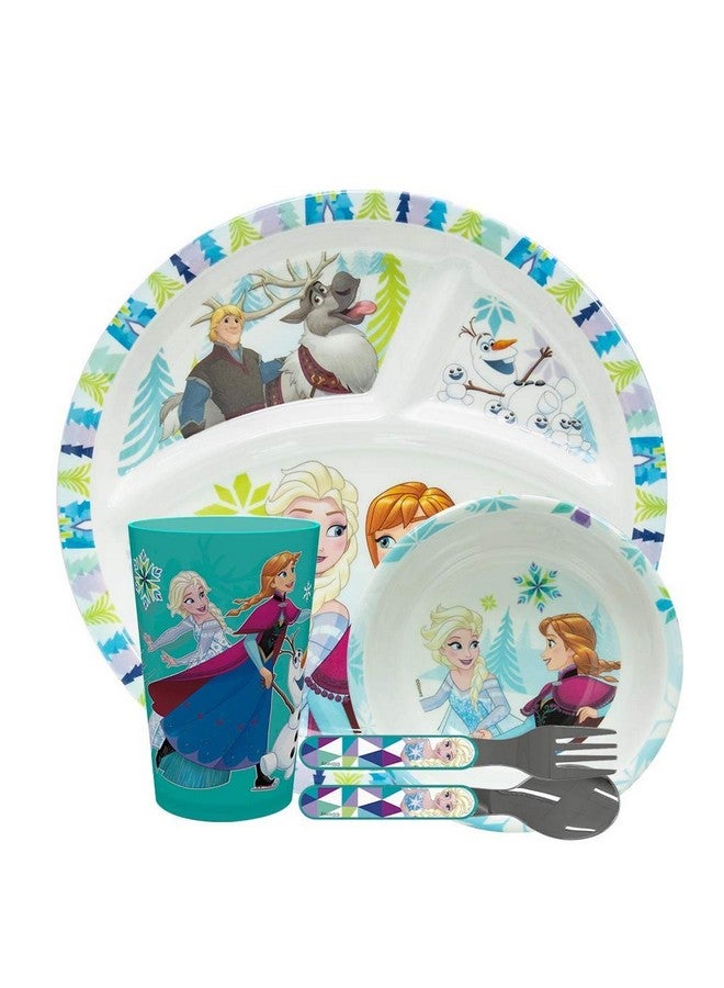 Zak Designs طقم أدوات مائدة للأطفال من زاك ديزاينز مستوحى من ديزني فروزن 5 قطع يشمل طبق، وعاء، كوب وأدوات مائدة، خالي من BPA مصنوع من مواد متينة ومثالي للأطفال - Image 1