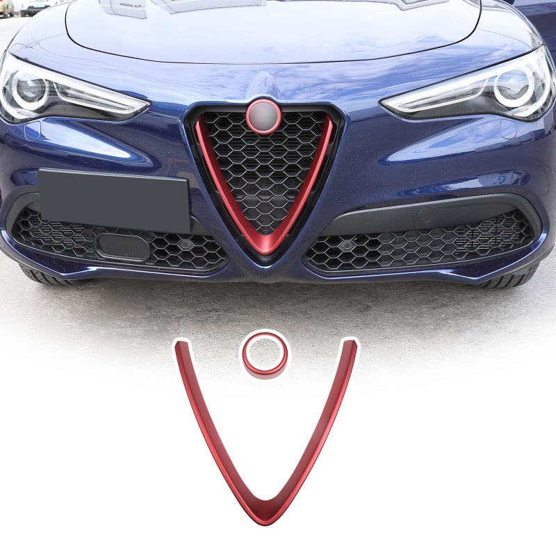 Front Grill Decoration Frame Cover Trim for Alfa Romeo Stelvio 2017 2018 2019 2020 Front Grille Outline Car Decoration Accessories VO Shape