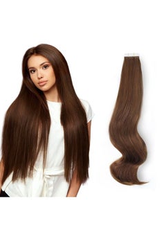 ABH AMAZINGBEAUTY HAIR ABH AmazingBeauty Hair Semi-Permanent Pre-taped Real Remy Human Hair Skin Weft Hair Extensions, Invisible, Seamless and Reusable, 50g 20pcs, Light Chocolate Brown Color 4, 20 Inch  - Image 1