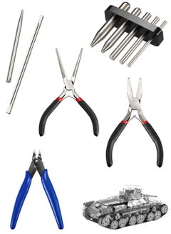 Y&D 10 Pieces Metal DIY Model Tool Sets, Tab Edge Cylinder Cone Shape Bending Assist Tools, Nozzle Pliers Flat Nose Needle for 3D Jigsaw Puzzles Assembly  - Image 1