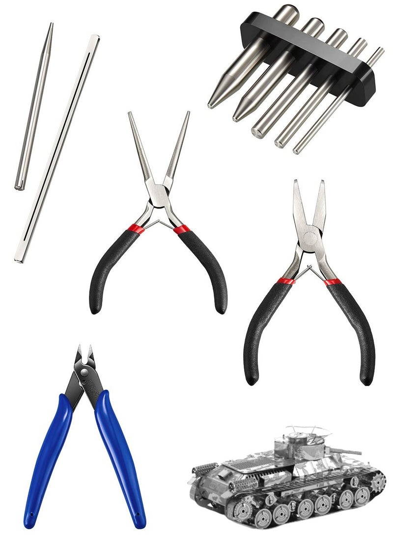 Y&D - 10 Pieces Metal DIY Model Tool Sets, Tab Edge Cylinder Cone Shape Bending Assist Tools, Nozzle Pliers Flat Nose Needle for 3D Jigsaw Puzzles Assembly - Image 1