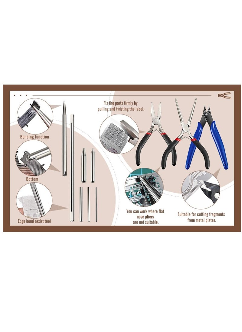 Y&D - 10 Pieces Metal DIY Model Tool Sets, Tab Edge Cylinder Cone Shape Bending Assist Tools, Nozzle Pliers Flat Nose Needle for 3D Jigsaw Puzzles Assembly - Image 1