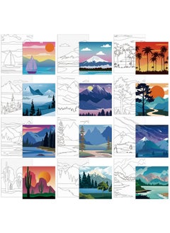 12 Pcs Pre Drawn Canvas Pre Printed Canvas Set For Adults Cute Printed Canvas To Paint Canvas Set Theme Canvas Painting For Party Favor(Landscape,8 X 10 Inch)