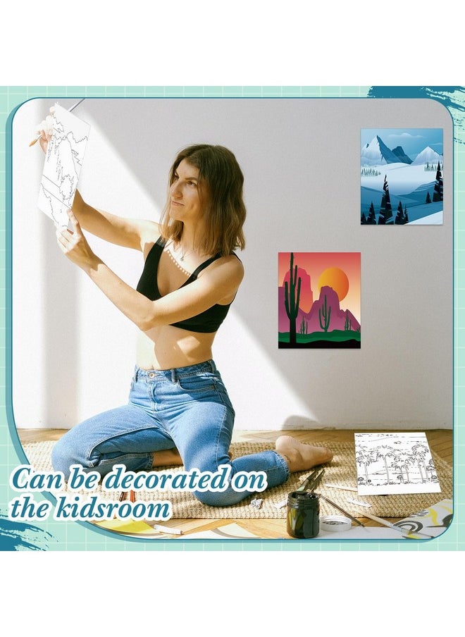 Sherr - 12 Pcs Pre Drawn Canvas Pre Printed Canvas Set For Adults Cute Printed Canvas To Paint Canvas Set Theme Canvas Painting For Party Favor(Landscape,8 X 10 Inch) - Image 1