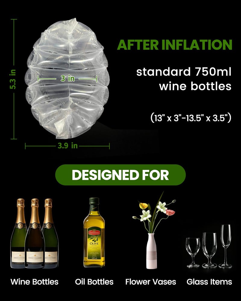 MONKKINO 16pcs Wine Bags for Travel, Quick Inflation Bottle Protector Sleeve Bubble Wrap for Durable Protection with Upgraded Air Pump, Reusable Single Valve Cushioning for Long Trip, Shipping, Moving - Image 4