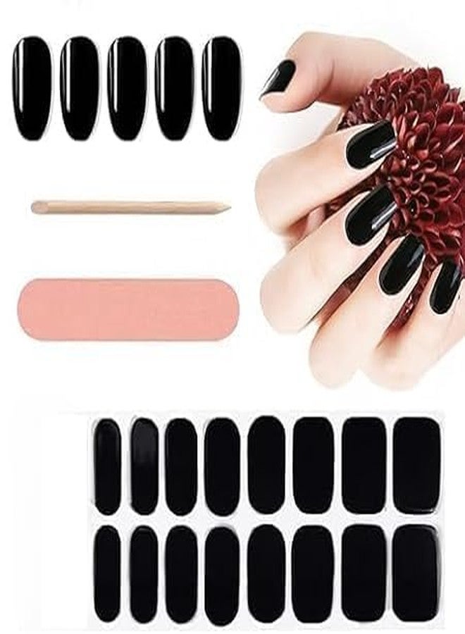 Wrixty 16 Pieces Cured Gel Nail Strips Self Adhesives Gel Nail Wrap Stickers Decals Style Nail Care, Manicure & Pedicure Nail Art Accessories (08 (Black Gem)) - Image 1