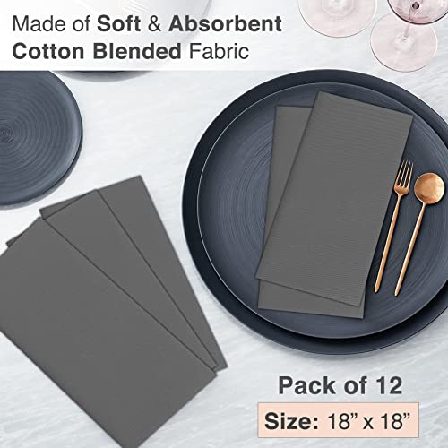 Ruvanti Cloth Napkin Set of 12, 18x18 Inch Soft & Absorbent Cotton Enrich Dinner Napkins for Hotel, Wedding Parties, Napkin-Everyday -Charcoal Grey - Image 4