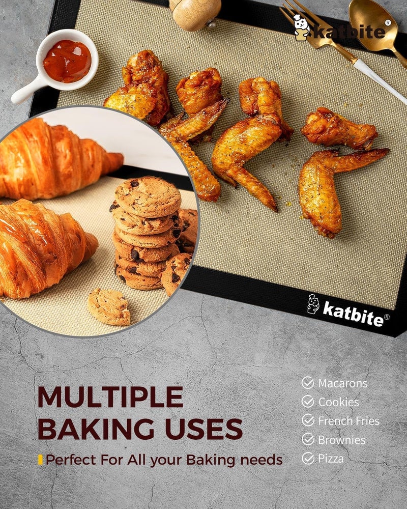 Katbite Silicone Baking Mat Colorful Collection - Set of 3: 2 Half Sheets Mats (11 5/8" x 16 1/2") + 1 Quarter Baking Sheet, Reusable & Nonstick Bakeware Mats for Cookies, Macarons, Bread (Black) - Image 5