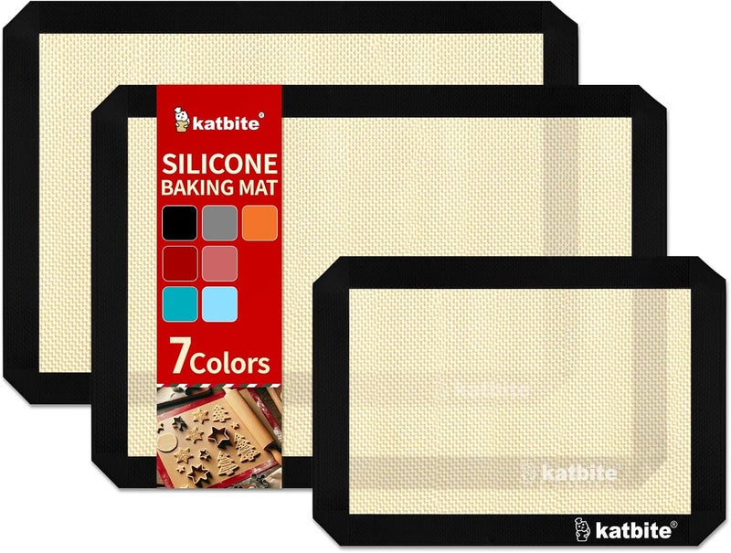 Katbite Silicone Baking Mat Colorful Collection - Set of 3: 2 Half Sheets Mats (11 5/8" x 16 1/2") + 1 Quarter Baking Sheet, Reusable & Nonstick Bakeware Mats for Cookies, Macarons, Bread (Black) - Image 1