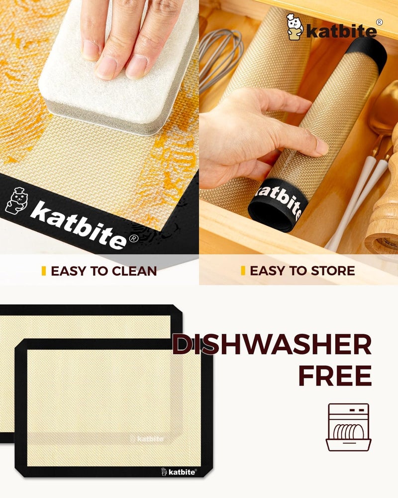 Katbite Silicone Baking Mat Colorful Collection - Set of 3: 2 Half Sheets Mats (11 5/8" x 16 1/2") + 1 Quarter Baking Sheet, Reusable & Nonstick Bakeware Mats for Cookies, Macarons, Bread (Black) - Image 4