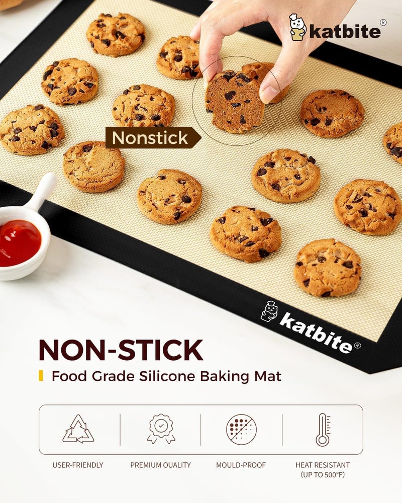 Katbite Silicone Baking Mat Colorful Collection - Set of 3: 2 Half Sheets Mats (11 5/8" x 16 1/2") + 1 Quarter Baking Sheet, Reusable & Nonstick Bakeware Mats for Cookies, Macarons, Bread (Black) - Image 3