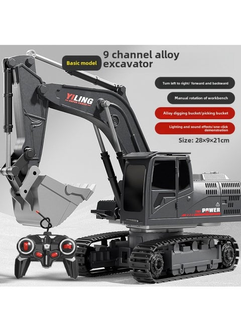 [Tao Doodle] Large Alloy Remote Control Excavator Toy Car Little Boy Electric Excavator Car Engineering Vehicle-Colour:6 Channels—excavator—alloy Version Dark Night Black-Proportion:[play Version] 3 Sets Of Lithium Batteries