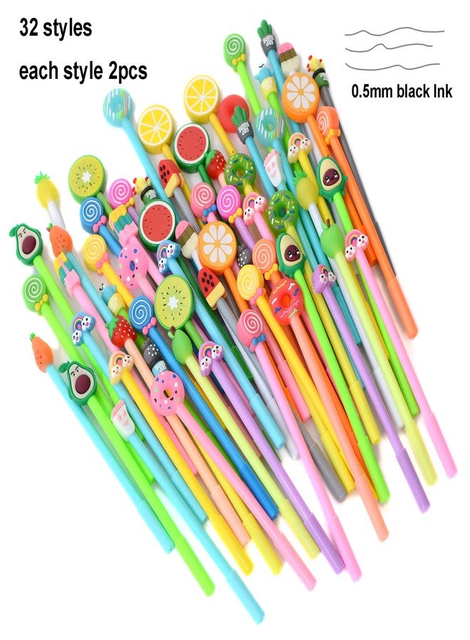 YYaaloa 128pcs Cute Cartoon Novelty Black Gel Ink Pens 32 Styles Fruits Writing Pens 0.5 mm Black Ink Assorted Styles Fun Kawaii Pens Bulk for Office Supplies (128 Piece Assortment, Black) - Image 4