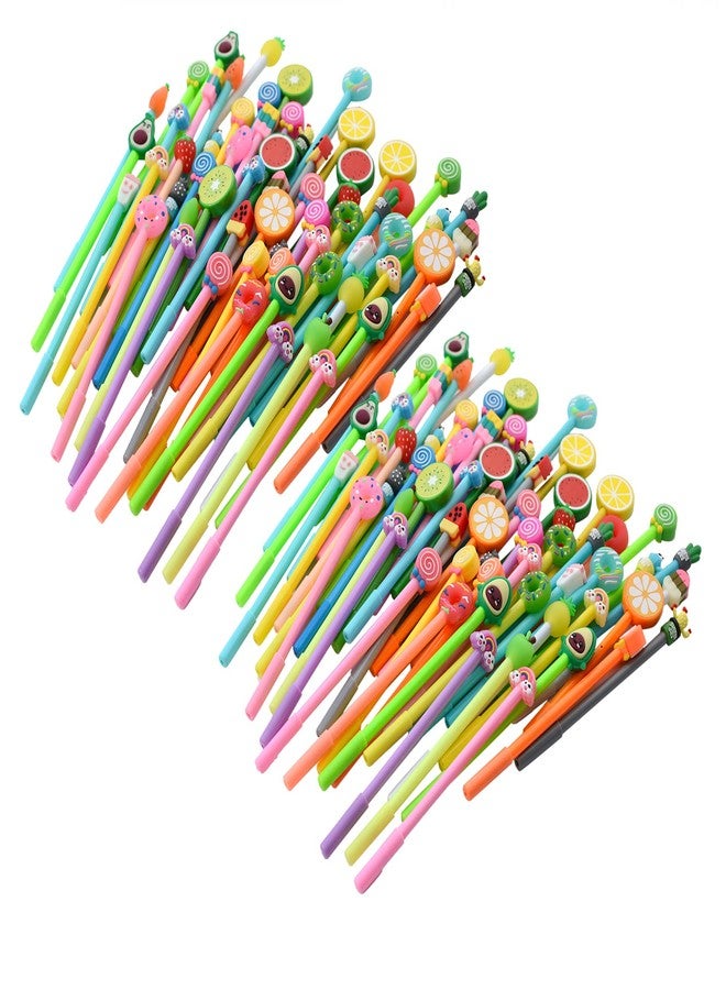 YYaaloa 128pcs Cute Cartoon Novelty Black Gel Ink Pens 32 Styles Fruits Writing Pens 0.5 mm Black Ink Assorted Styles Fun Kawaii Pens Bulk for Office Supplies (128 Piece Assortment, Black) - Image 1