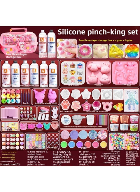 Pinch Decompression Toy Homemade Silicone Pinch Diy Handmade Material Package To Make Cat Claw Mold Girl Set-Color:[king's Set] Free 16 Bottles Of AB Glue + 17 Exquisite Molds + Three-layer Rotation Storage