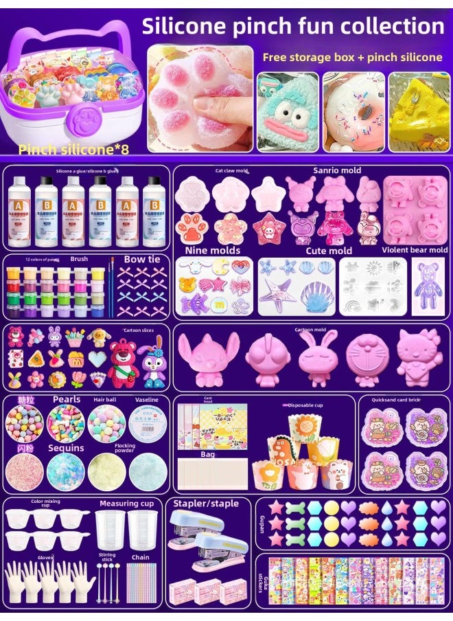 null - Pinch Decompression Toy Homemade Silicone Pinch Diy Handmade Material Package To Make Cat Claw Mold Girl Set-Color:[king's Set] Free 16 Bottles Of AB Glue + 17 Exquisite Molds + Three-layer Rotation Storage - Image 1