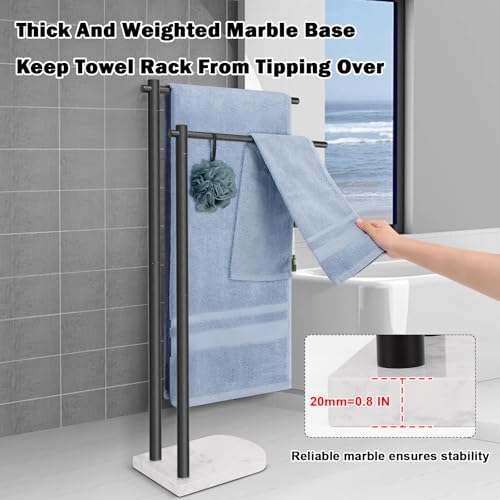 Livabber Standing Towel Rack, 304 Stainless Steel 2-Tier Towel Holder Stand with Marble Base, Modern Stylish Tall Shower Towel Bar for Bathroom Accessories, Pool（Black） - Image 4