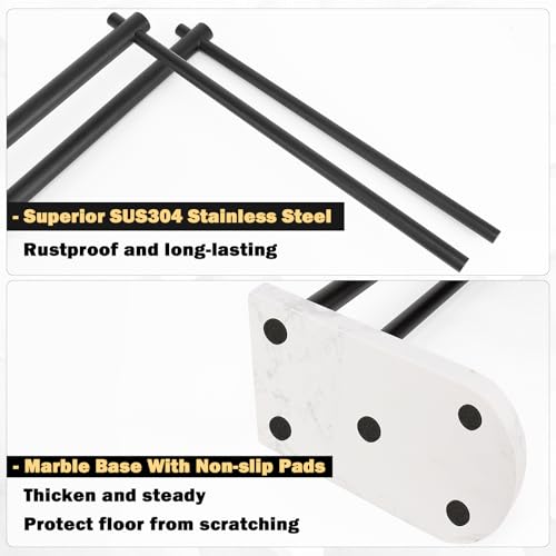 Livabber Standing Towel Rack, 304 Stainless Steel 2-Tier Towel Holder Stand with Marble Base, Modern Stylish Tall Shower Towel Bar for Bathroom Accessories, Pool（Black） - Image 5